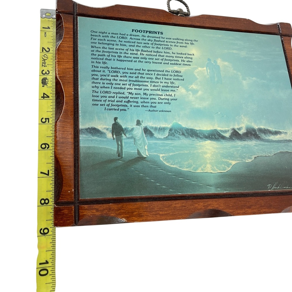 Vintage Dicksons Footprints in the Sand Wood Wall Plaque Poem Oil Painting Look - Picture 10 of 11